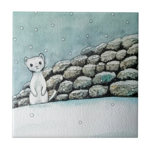 Ermine im Schnee Fliese (Vorderseite)
