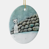 Ermine im Schnee Keramik Ornament (Rechts)