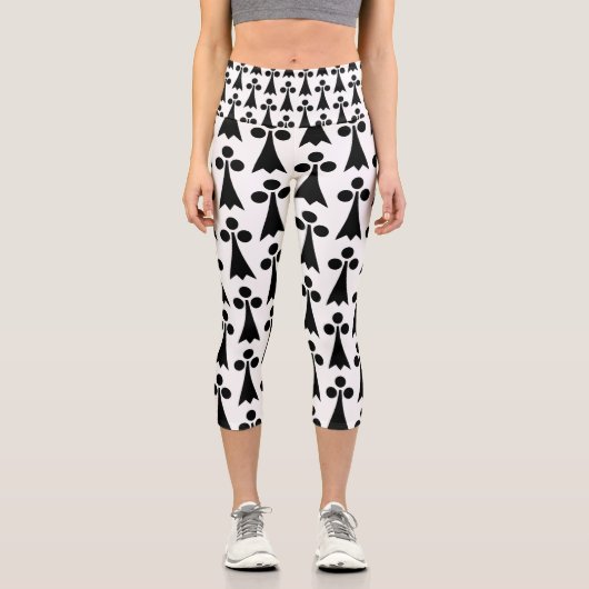 Ermine Pattern, mittelalterliches Muster, Schwarz Capri Leggings (Vorderseite)