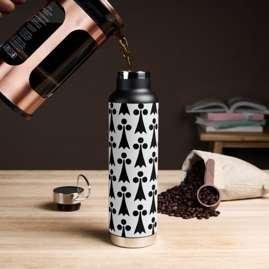 Ermine Pattern, mittelalterliches Muster, Schwarz  Trinkflasche (Kaffee)