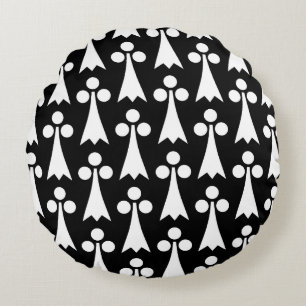 Ermine Pattern, mittelalterliches Muster, weiß auf Rundes Kissen