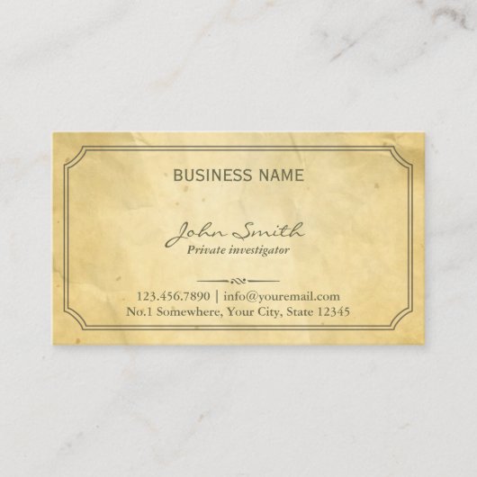 Ermittler Vintage Gerahmte Papiertextur Visitenkarte (Vorderseite)