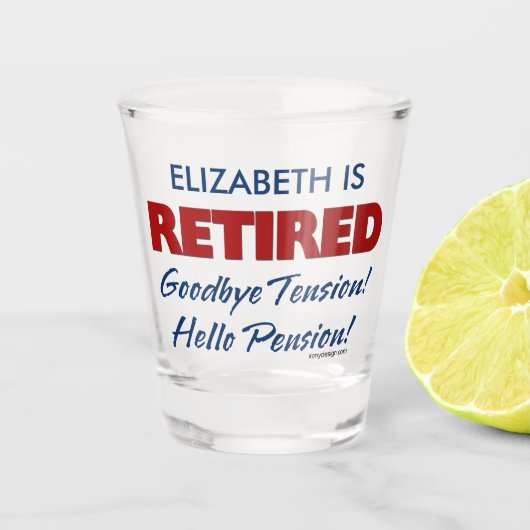 ermüdet: Auf Wiedersehen Tension Hallo Pension Nam Schnapsglas (Vorderseite)