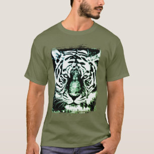 Ermüdung Grün Pop Art Tiger Head Modern T-Shirt