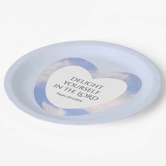 Ermutigend und beherzend für die hellblaue Bibelve Pappteller (Schrägansicht)