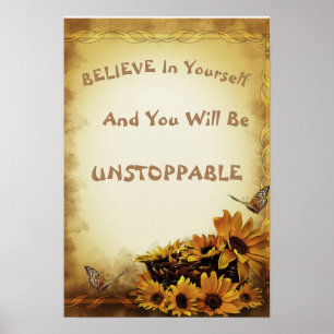 Ermutigender Spruch Goldene Sonnenblumen Schmetter Poster