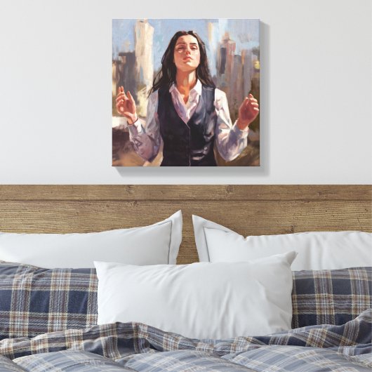 Ermutigte Frau in urbaner Landschaft - Abstrakt Leinwanddruck (Insitu (Schlafzimmer))