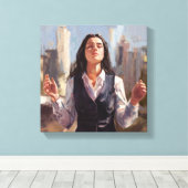 Ermutigte Frau in urbaner Landschaft - Abstrakt Leinwanddruck (Insitu (Holzboden))