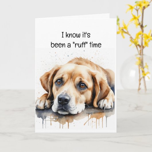 Ermutigung oder Niedlicher trauriger Hund Karte (Gelbe Blume)