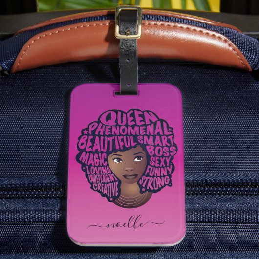 Ermutigung schwarzer Frauen, Naturhaar Magenta Ros Gepäckanhänger (Vorderseite Insitu 2)