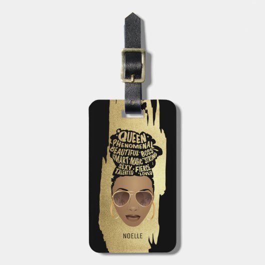 Ermutigung schwarzer Frauen, natürliches Haar, gol Gepäckanhänger (Vorderseite vertikal)