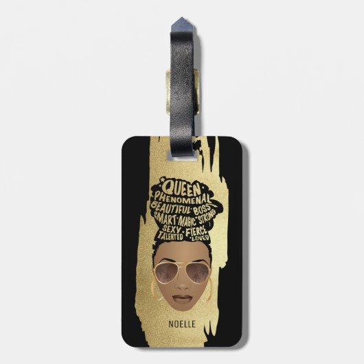 Ermutigung schwarzer Frauen, natürliches Haar, gol Gepäckanhänger (Rückseite vertikal)