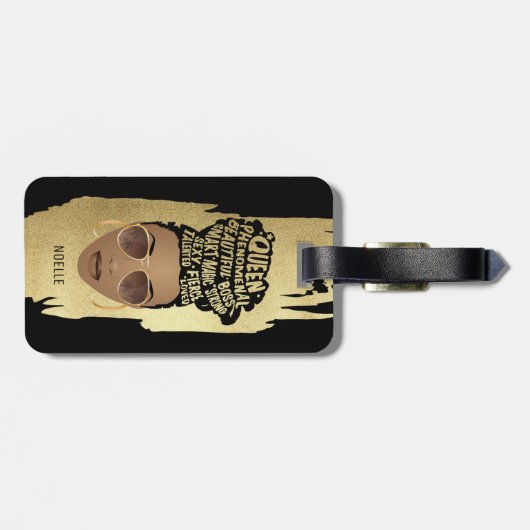 Ermutigung schwarzer Frauen, natürliches Haar, gol Gepäckanhänger (Rückseite horizontal)