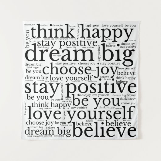 Ermutigung von Formulierungen Schwarz-weißes WordA Wandteppich (Vorderseite)