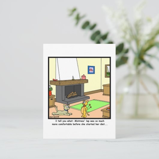 Ernährung: Katzen Cartoon Postkarte (Stehend Vorderseite)