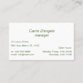 Ernährung und Ernährung Visitenkarte (Rückseite)