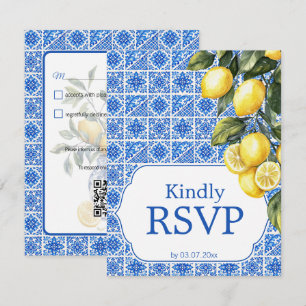 🌈  Ernährungsbedarf + QR Azul & Limone Romance RSVP Karte