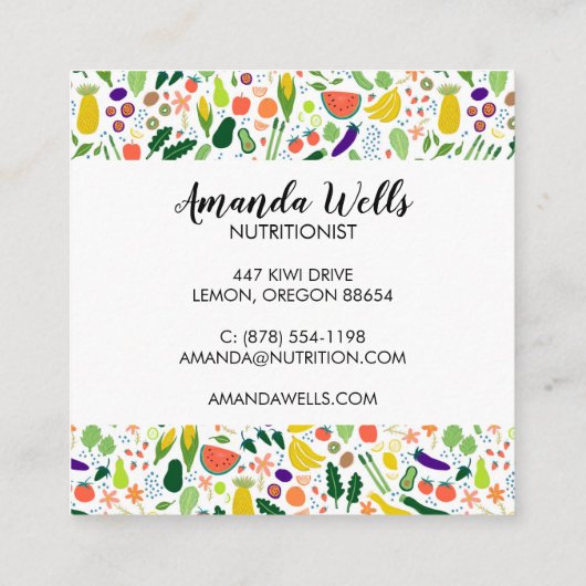 Ernährungsberater Koch Einzigartiges Gemüse Kunst Quadratische Visitenkarte (Rückseite)