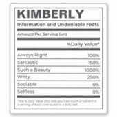 ERNÄHRUNGSFAKTEN EINER PERSON AUFKLEBER (Vorderseite)