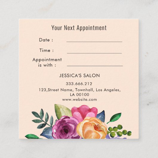 Ernennung Beige Blumensalon Dermatologe Terminkarte (Rückseite)