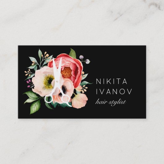 Ernennung des eleganten Floral Salon Scissors Logo Visitenkarte (Vorderseite)