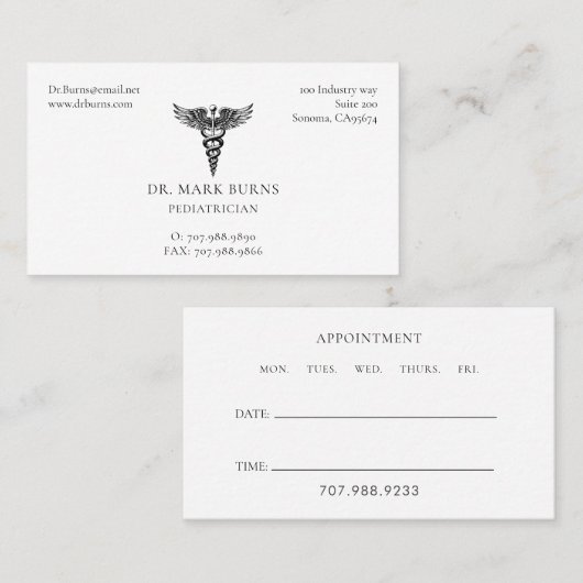 Ernennung des Pädiaters Doctor Caduceus und Visitenkarte (Vorne/Hinten)