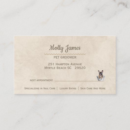 Ernennung von Bulldog Pet Groomer Visitenkarte (Rückseite)