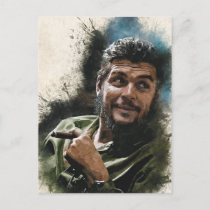 Ernesto CHE Guevara Abstrakt Watercolor Portrait P Postkarte