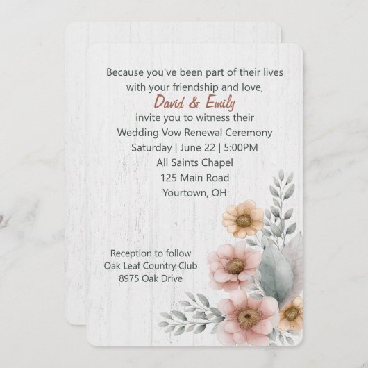 Erneuerbare Blume auf Holz Einladung (Vorne/Hinten)