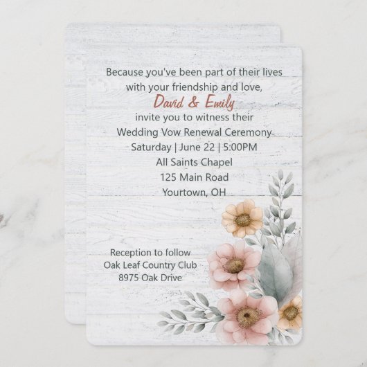 Erneuerbare Blume auf weißem Holz Einladung (Vorne/Hinten)