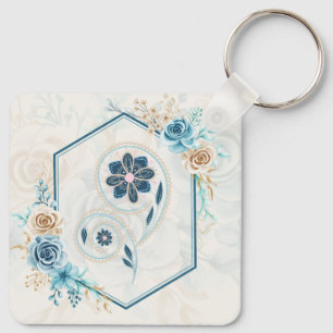 Erneuerung des Lebens, Blaue Florale Harmonie Schlüsselanhänger