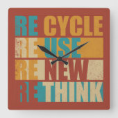 Erneute Neuüberlegung der Wiederverwendung gerecyc Quadratische Wanduhr (Vorderseite)