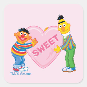 Ernie & Bert großes Herz zum Valentinstag Quadratischer Aufkleber