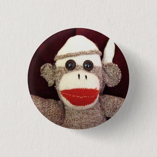 Ernie das Socken-Affe-Gesichts-Button Button (Vorderseite)