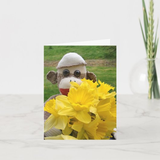 Ernie, den die Socken-Affe-Narzissen kardieren Karte (Vorderseite)