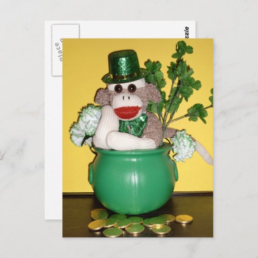 Ernie die des Socken-Affe-St Patrick Postkarte (Vorne/Hinten)
