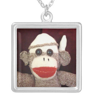Ernie die Socken-Affe-Quadrat-Halskette Versilberte Kette