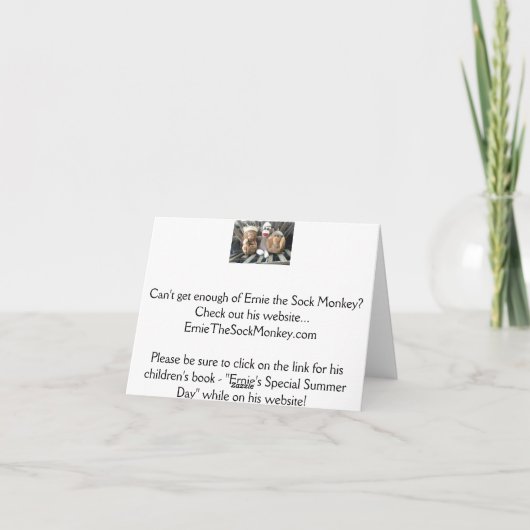 Ernie the Sock Monkey and Friends Note Card Karte (Rückseite)