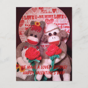 Ernie the Sock Monkey Valentine Paar Postcard Feiertagspostkarte