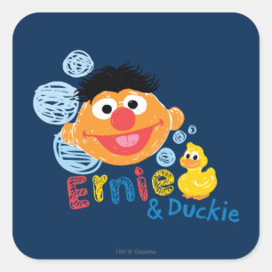 Ernie und Duckie Bubbles Quadratischer Aufkleber