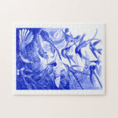 Ernst Haeckel Trochilidae Birds Monotone in Blue Puzzle (Horizontal)