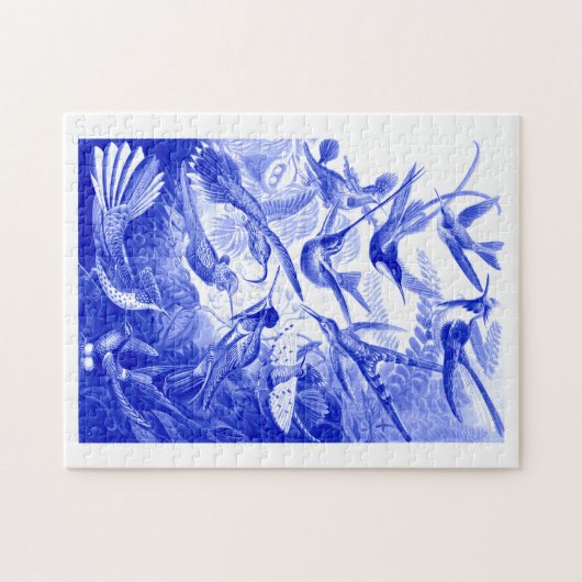 Ernst Haeckel Trochilidae Birds Monotone in Blue Puzzle (Horizontal)