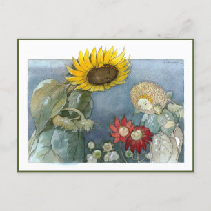 Ernst Kreidolf Vintage Sonnenblume und Dahlie Postkarte