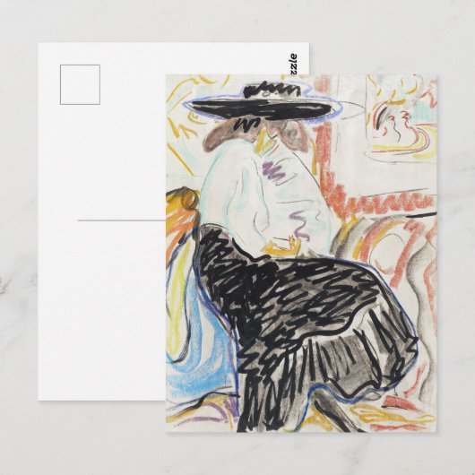 Ernst Ludwig Kirchner sitzt Frau im Studio Postkarte (Vorne/Hinten)