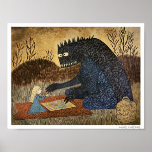 ERNSTER SCHNÖRKS! MÄDCHEN UND MONSTER SPIELEN BRET POSTER