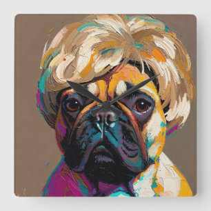 Ernsthaftes Hunde-Ölgemälde (#2) Quadratische Wanduhr