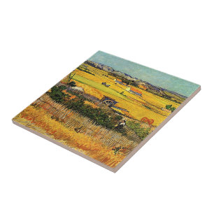 Ernte bei La Crau, mit Montmajour im Hintergrund Fliese