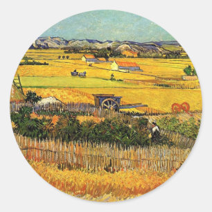 Ernte bei La Crau, mit Montmajour... Runder Aufkleber