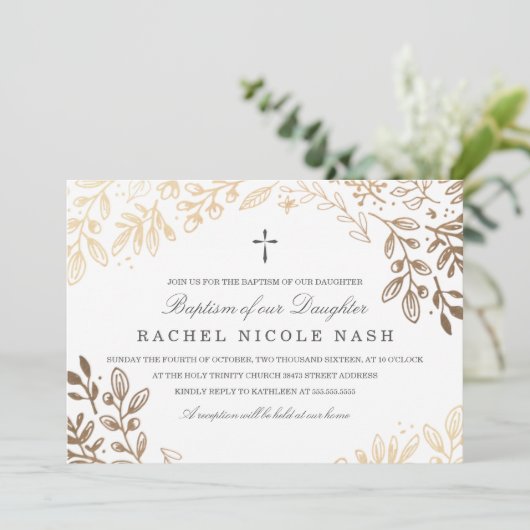 Ernte Blume Taufe Einladung (Stehend Vorderseite)