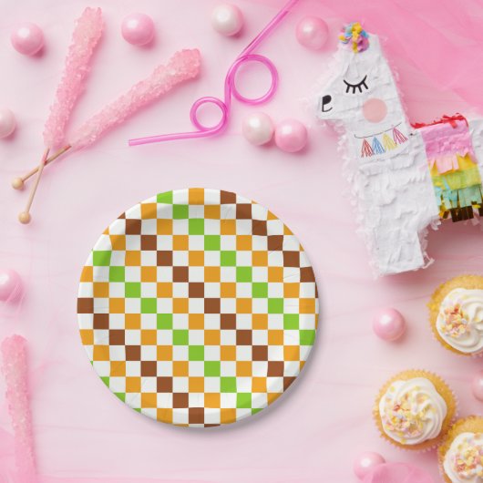 Ernte-Diagonal-Schachbrettmuster Pappteller (Party)